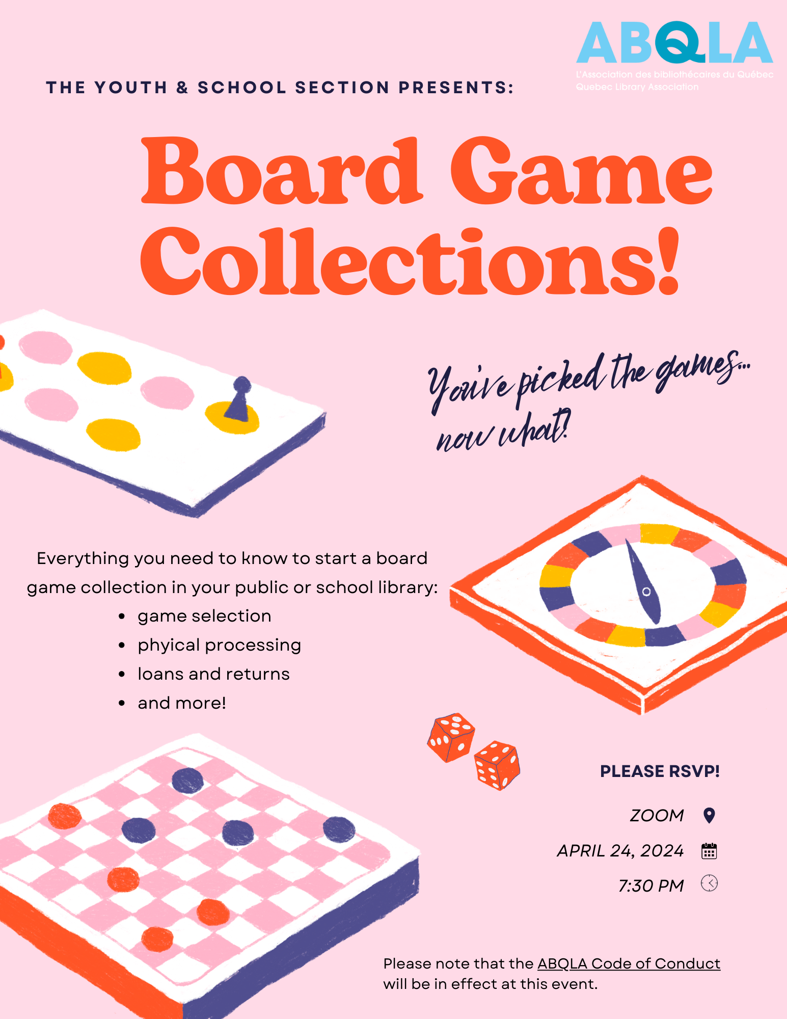 Poster for Youth & School Section Spring Event about Board Game Collections